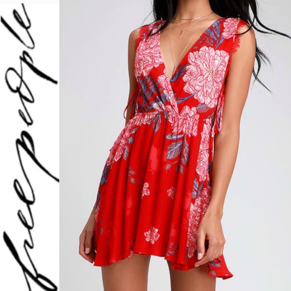 Free People Dresses & Skirts - 🆕 Free People Red Floral Print Mini Dress